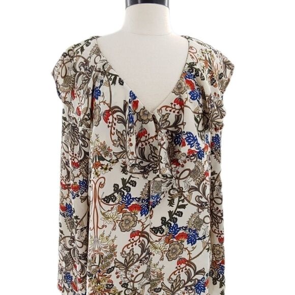 Gorgeous boho floral blouse with deep ruffle large - Picture 1 of 12